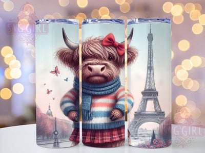 Highland Cow, Paris Mon Amour, Eiffel Tower, 20oz Tumbler Wrap, Sublimation PNG, Cute Cow Design, Digital Download Sublimation SvggirlplusArt 