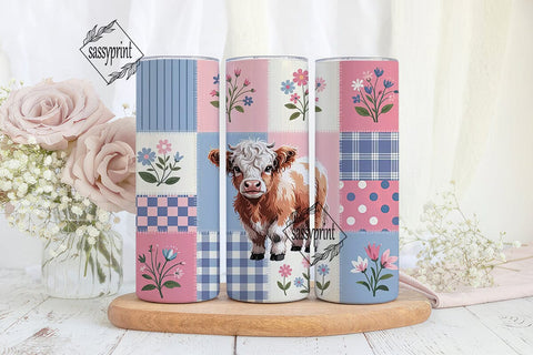 Highland Cow Patchwork 20oz Tumbler Wrap Sublimation sassyprint 