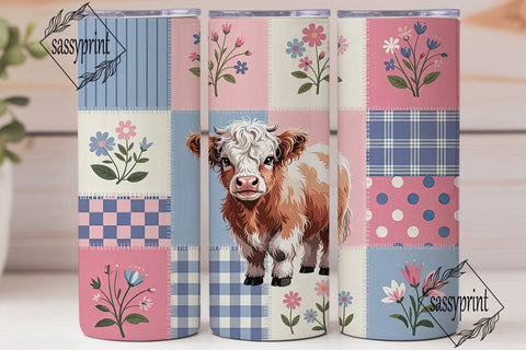 Highland Cow Patchwork 20oz Tumbler Wrap Sublimation sassyprint 