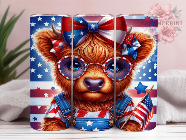 Highland Cow Patriotic 20oz Tumbler, Patriotic Cow Wrap, Rustic Farm Sublimation, American Flag Cow PNG, 20oz Tumbler Wrap, Country Lifestyle Design, Independence Day Sublimation Sublimation Li Zamperini 