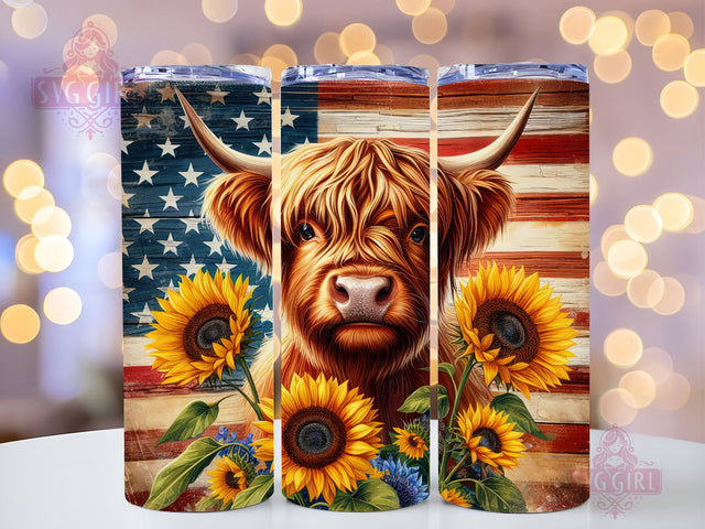 Highland Cow Patriotic 20oz Tumbler Wrap Sublimation Design, Straight Tapered Tumbler Wrap, 4th Of July Tumbler Png, Instant Digital Download Sublimation SvggirlplusArt 