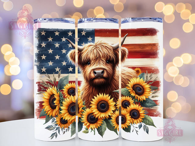 Highland Cow Patriotic 20oz Tumbler Wrap Sublimation Design, Straight Tapered Tumbler Wrap, 4th Of July Tumbler Png, Instant Digital Download Sublimation SvggirlplusArt 