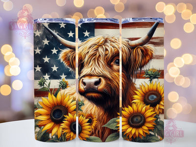 Highland Cow Patriotic 20oz Tumbler Wrap Sublimation Design, Straight Tapered Tumbler Wrap, 4th Of July Tumbler Png, Instant Digital Download Sublimation SvggirlplusArt 