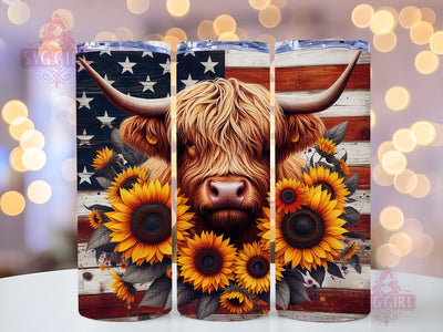 Highland Cow Patriotic 20oz Tumbler Wrap Sublimation Design, Straight Tapered Tumbler Wrap, 4th Of July Tumbler Png, Instant Digital Download Sublimation SvggirlplusArt 
