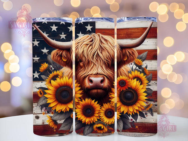 Highland Cow Patriotic 20oz Tumbler Wrap Sublimation Design, Straight Tapered Tumbler Wrap, 4th Of July Tumbler Png, Instant Digital Download Sublimation SvggirlplusArt 