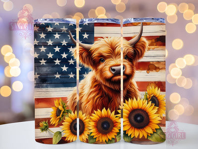 Highland Cow Patriotic 20oz Tumbler Wrap Sublimation Design, Straight Tapered Tumbler Wrap, 4th Of July Tumbler Png, Instant Digital Download Sublimation SvggirlplusArt 