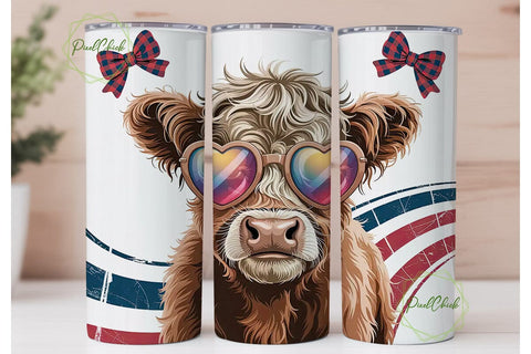 Highland Cow Patriotic Coffee Tumbler Sublimation PixelChick 