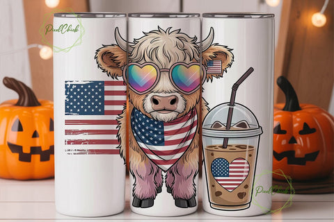 Highland Cow Patriotic Coffee Tumbler Sublimation PixelChick 