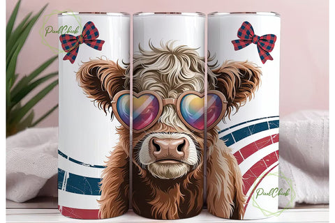 Highland Cow Patriotic Coffee Tumbler Sublimation PixelChick 