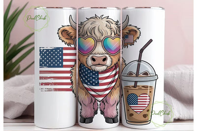 Highland Cow Patriotic Coffee Tumbler Sublimation PixelChick 