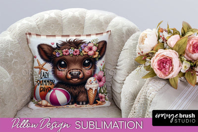 Highland Cow Pillow Cover - Beach Pillow Case Sublimation Sublimation OrangeBrushStudio 