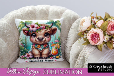Highland Cow Pillow Cover - Beach Pillow Case Sublimation Sublimation OrangeBrushStudio 
