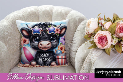 Highland Cow Pillow Cover - Beach Pillow Case Sublimation Sublimation OrangeBrushStudio 