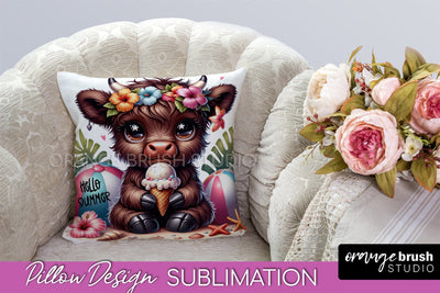 Highland Cow Pillow Cover - Beach Pillow Case Sublimation Sublimation OrangeBrushStudio 