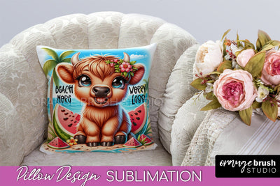 Highland Cow Pillow Cover - Beach Pillow Case Sublimation Sublimation OrangeBrushStudio 