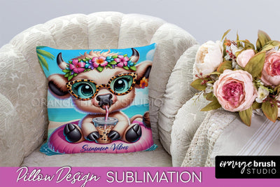 Highland Cow Pillow Cover - Beach Pillow Case Sublimation Sublimation OrangeBrushStudio 