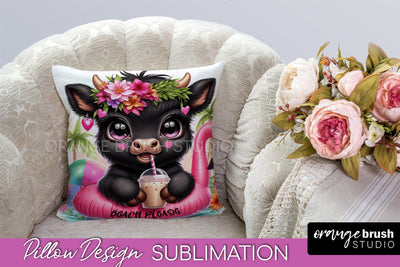 Highland Cow Pillow Cover - Beach Pillow Case Sublimation Sublimation OrangeBrushStudio 