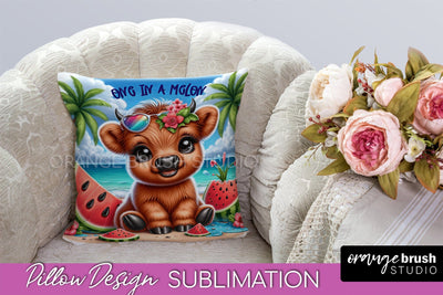 Highland Cow Pillow Cover - Beach Pillow Case Sublimation Sublimation OrangeBrushStudio 