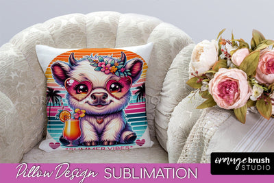 Highland Cow Pillow Cover - Beach Pillow Case Sublimation Sublimation OrangeBrushStudio 
