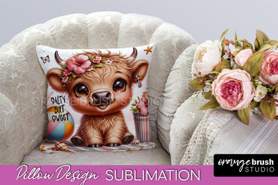 Highland Cow Pillow Cover - Beach Pillow Case Sublimation Sublimation OrangeBrushStudio 