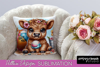 Highland Cow Pillow Cover - Beach Pillow Case Sublimation Sublimation OrangeBrushStudio 