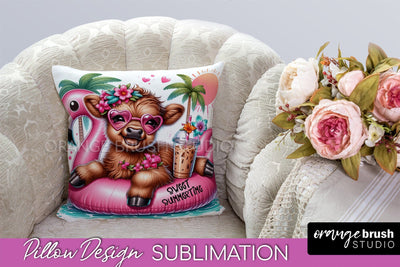 Highland Cow Pillow Cover - Beach Pillow Case Sublimation Sublimation OrangeBrushStudio 