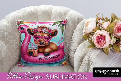 Highland Cow Pillow Cover - Beach Pillow Case Sublimation Sublimation OrangeBrushStudio 