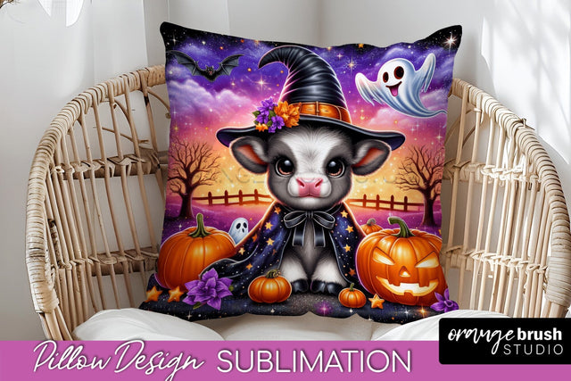 Highland Cow Pillow Cover, Cute Halloween Pillow Sublimation Sublimation OrangeBrushStudio 