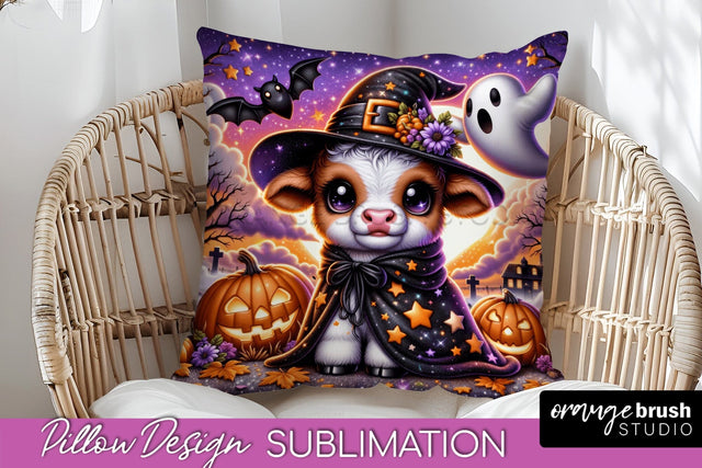 Highland Cow Pillow Cover, Cute Halloween Pillow Sublimation Sublimation OrangeBrushStudio 