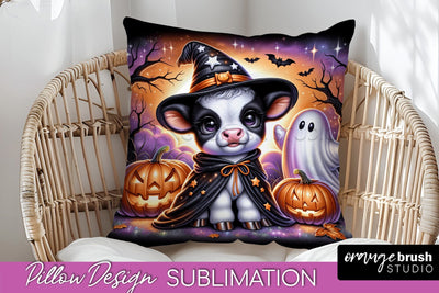 Highland Cow Pillow Cover, Cute Halloween Pillow Sublimation Sublimation OrangeBrushStudio 
