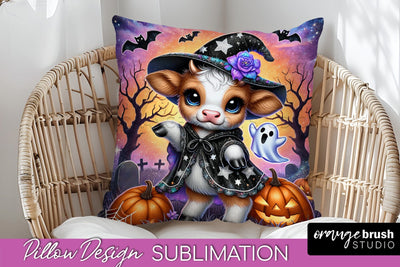 Highland Cow Pillow Cover, Cute Halloween Pillow Sublimation Sublimation OrangeBrushStudio 