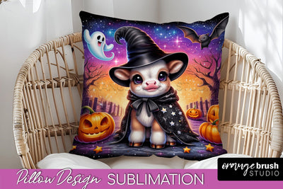 Highland Cow Pillow Cover, Cute Halloween Pillow Sublimation Sublimation OrangeBrushStudio 