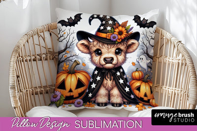 Highland Cow Pillow Cover, Cute Halloween Pillow Sublimation Sublimation OrangeBrushStudio 
