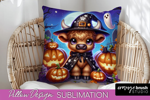 Highland Cow Pillow Cover, Cute Halloween Pillow Sublimation Sublimation OrangeBrushStudio 