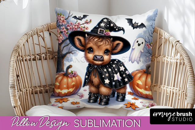 Highland Cow Pillow Cover, Cute Halloween Pillow Sublimation Sublimation OrangeBrushStudio 