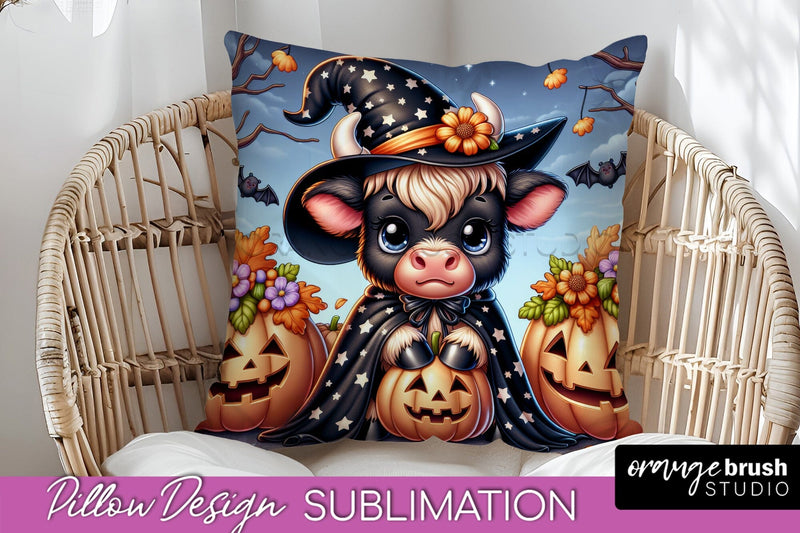 Highland Cow Pillow Cover, Cute Halloween Pillow Sublimation Sublimation OrangeBrushStudio 