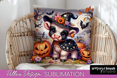 Highland Cow Pillow Cover, Cute Halloween Pillow Sublimation Sublimation OrangeBrushStudio 