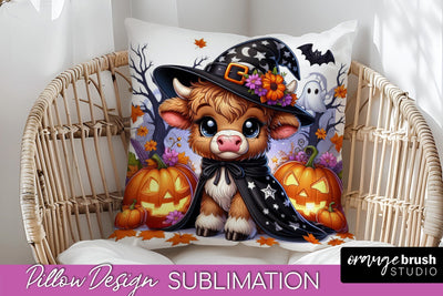 Highland Cow Pillow Cover, Cute Halloween Pillow Sublimation Sublimation OrangeBrushStudio 