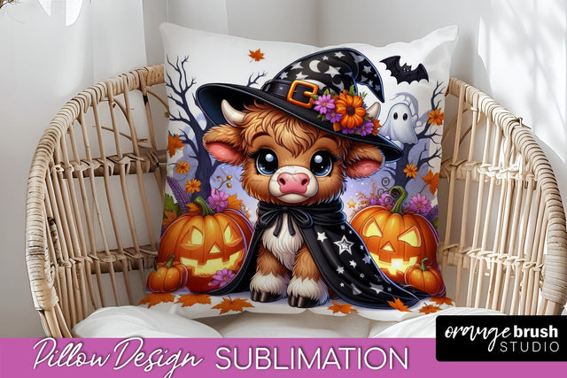 Highland Cow Pillow Cover, Cute Halloween Pillow Sublimation Sublimation OrangeBrushStudio 