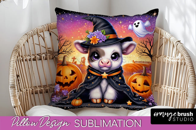 Highland Cow Pillow Cover, Cute Halloween Pillow Sublimation Sublimation OrangeBrushStudio 