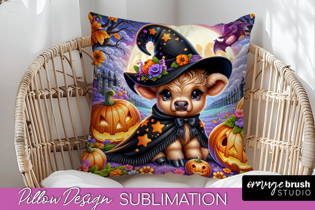 Highland Cow Pillow Cover, Cute Halloween Pillow Sublimation Sublimation OrangeBrushStudio 
