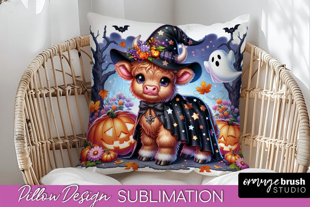 Highland Cow Pillow Cover, Cute Halloween Pillow Sublimation Sublimation OrangeBrushStudio 