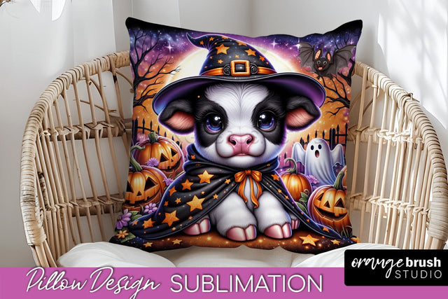Highland Cow Pillow Cover, Cute Halloween Pillow Sublimation Sublimation OrangeBrushStudio 