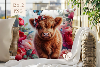 Highland Cow Pillow Sublimation - Baby Cow Pillow Cover PNG Sublimation BijouBay 