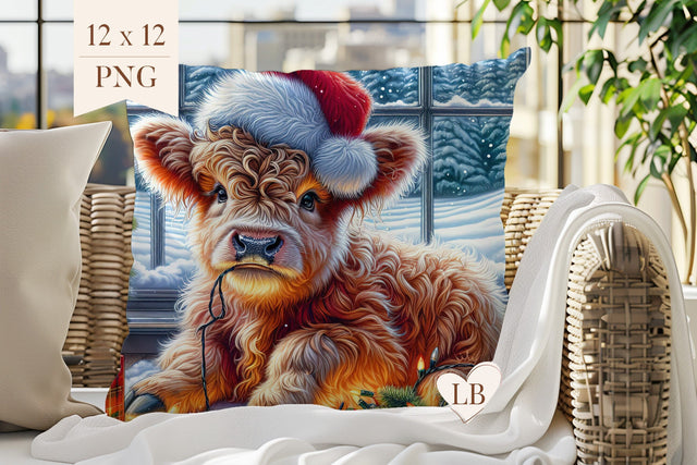 Highland Cow Pillow Sublimation - Christmas Pillow Cover PNG Sublimation BijouBay 