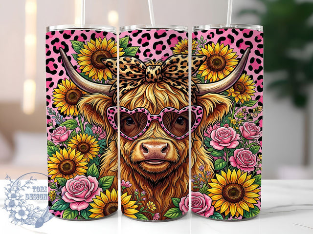 Highland Cow Pink Leopard 20oz Tumbler, Highland Cow Pink Leopard, Pink Leopard Highland Cow, Highland Cow Tumbler, Pink Leopard Tumbler, 20oz Tumbler, Cute Highland Cow, Tumbler Wrap Sublimation ToriDesigns 