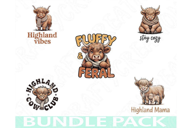 Highland Cow Png Bundle, 5 Highland Cow Sublimation Designs, Cozy Farmhouse Cow Collection, Western Boutique Shirt Graphic, Fall Cow Png Set SVG TiffsCraftyCreations 
