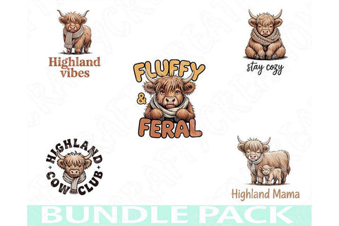 Highland Cow Png Bundle, 5 Highland Cow Sublimation Designs, Cozy Farmhouse Cow Collection, Western Boutique Shirt Graphic, Fall Cow Png Set SVG TiffsCraftyCreations 