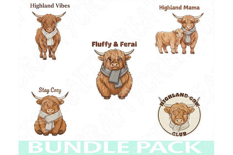 Highland Cow Png Bundle, 5 Highland Cow Sublimation Designs, Cozy Farmhouse Cow Collection, Western Boutique Shirt Graphic, Fall Cow Png Set SVG TiffsCraftyCreations 
