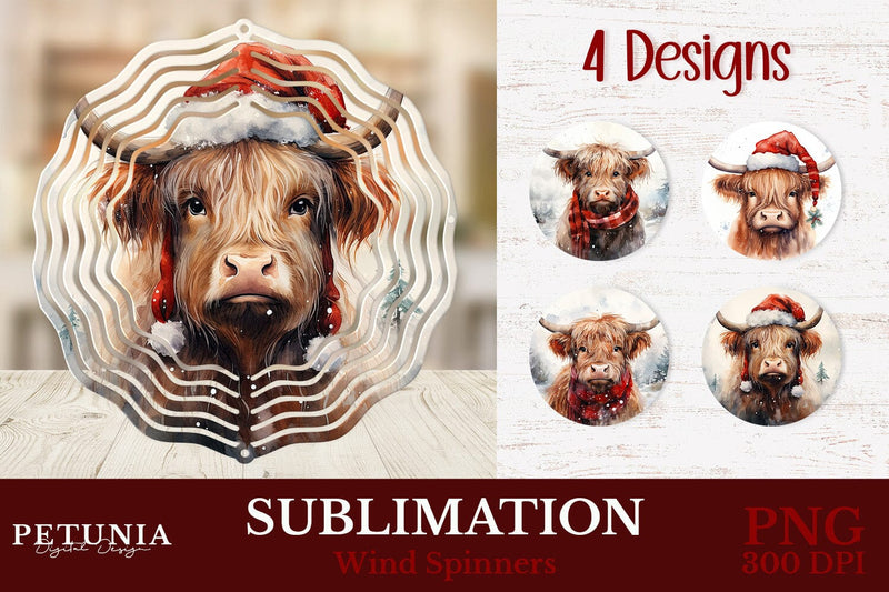 Highland Cow PNG | Christmas Wind Spinner Sublimation Design Sublimation Petunia Digital Design 